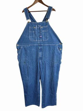 Vintage Big Smith Mens 50 X 32 Denim Overalls Blue Carpenter Workwear Heavy Duty
